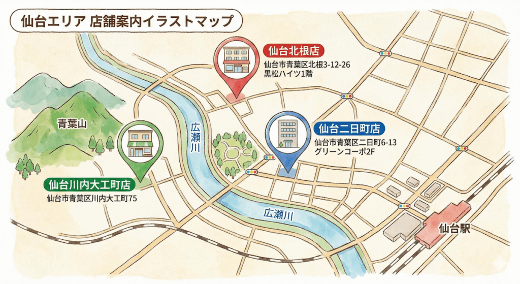 【仙台市青葉区エリア】３店舗マップ