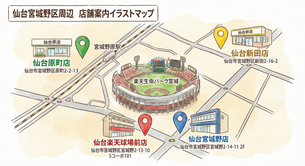 【仙台市宮城野区エリア】４店舗マップ